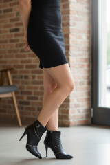 Kadın Hakiki Deri İnce Topuklu Fermuar Aksesuarlı Bot