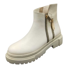 Hakiki Deri Kadın Yandan Fermuarlı Bot Bej