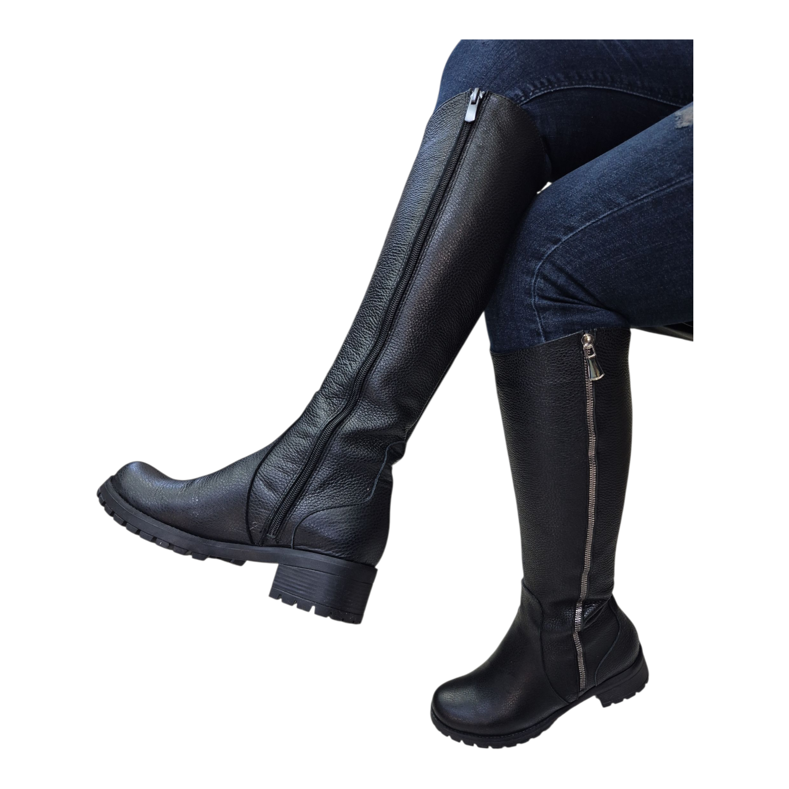 Kadın Hakiki Deri Çizme Yandan Sağ Sol Fermuarlı